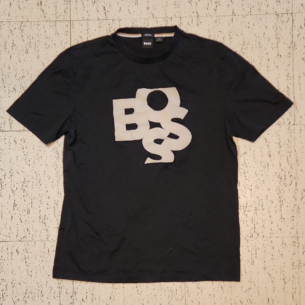 Hugo Boss Black Mercerised Creneck T-Shirt with Gray Spellout Logo
